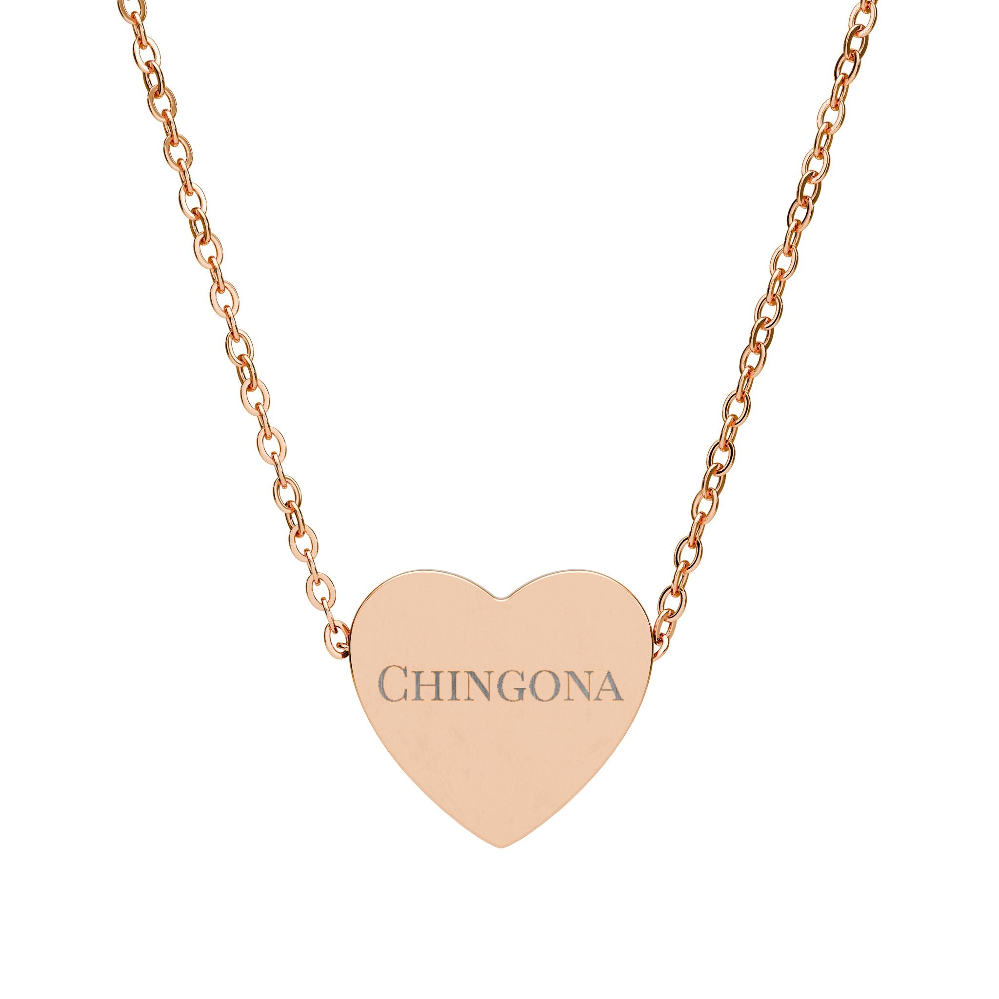 Chingona Laser Engraved Heart Shaped Necklace