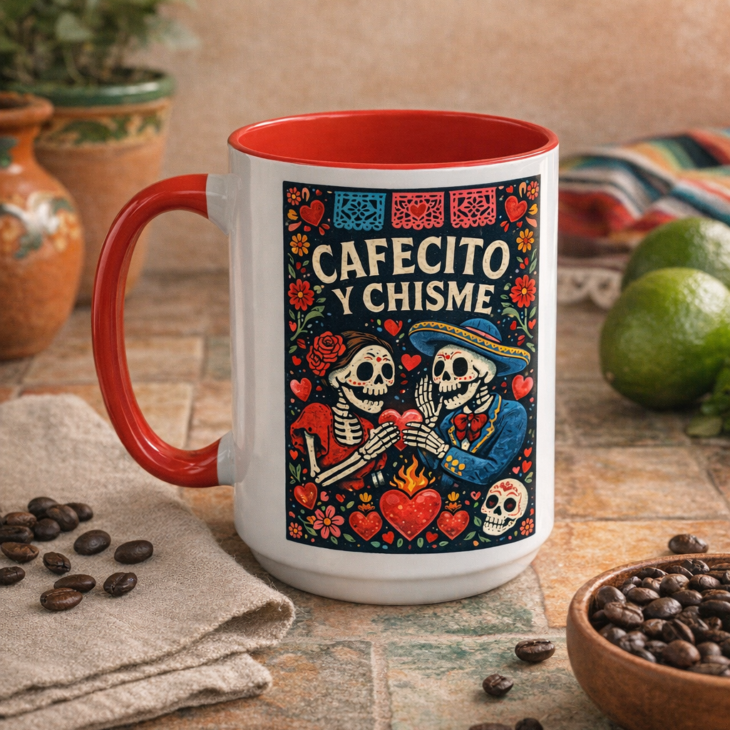 Cafecito y Chisme Skeleton Coffee Mug 15 oz
