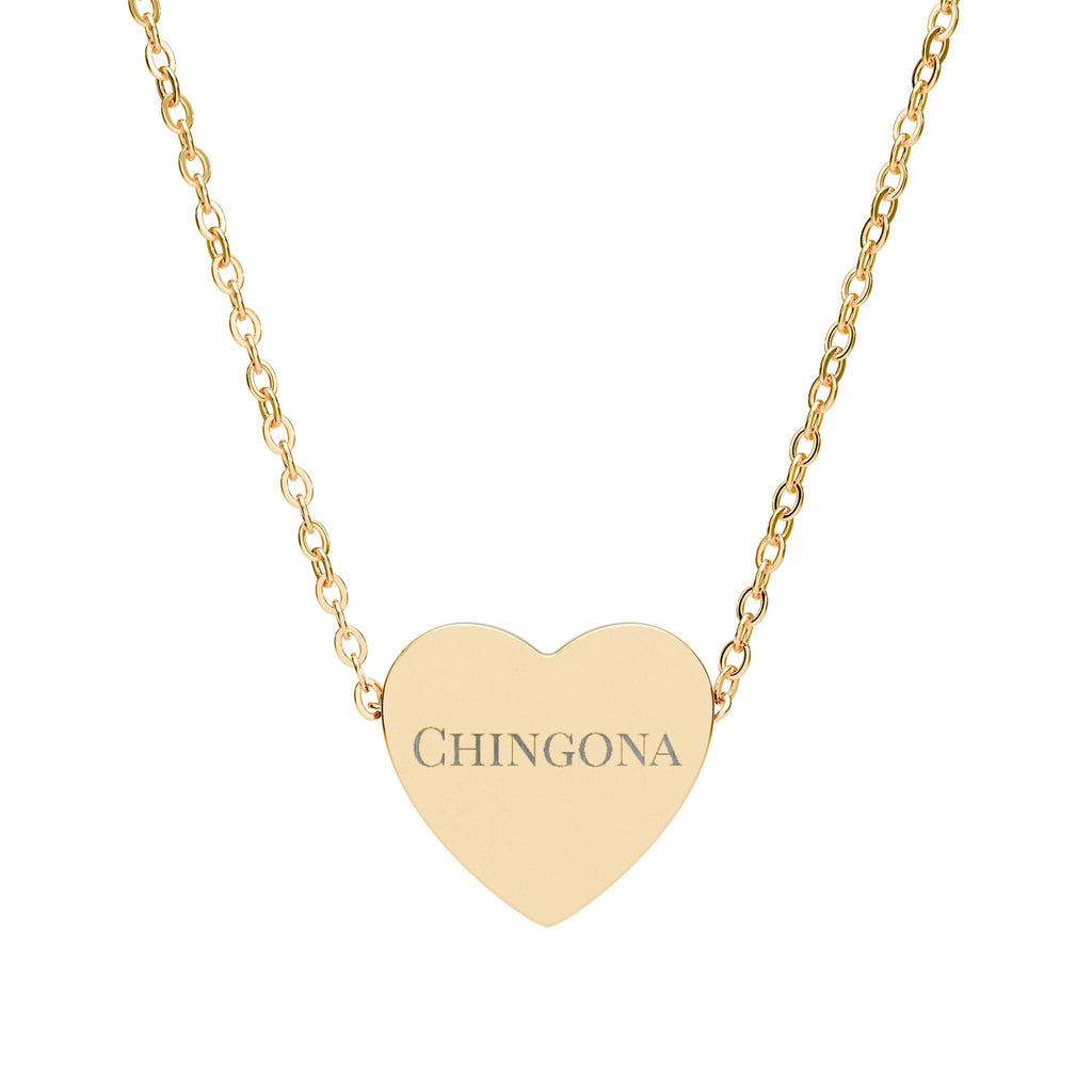 Chingona Laser Engraved Heart Shaped Necklace
