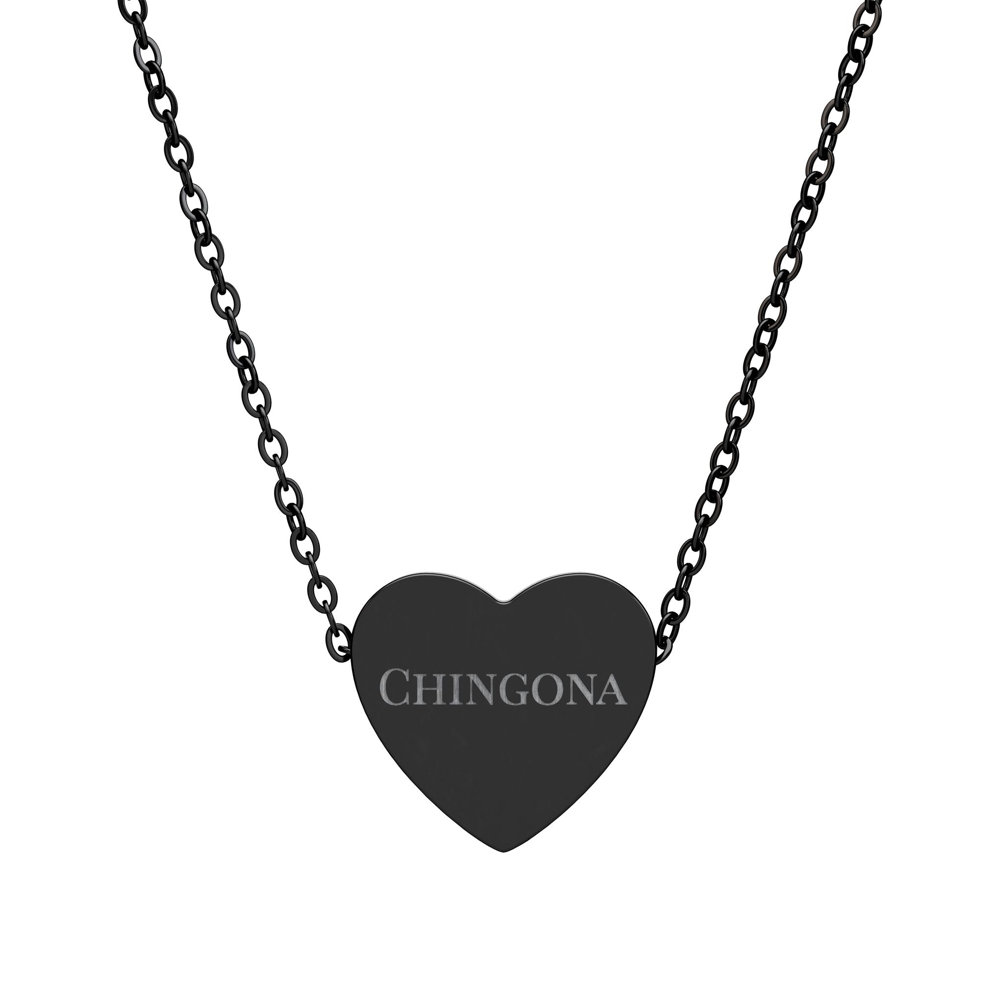 Chingona Laser Engraved Heart Shaped Necklace