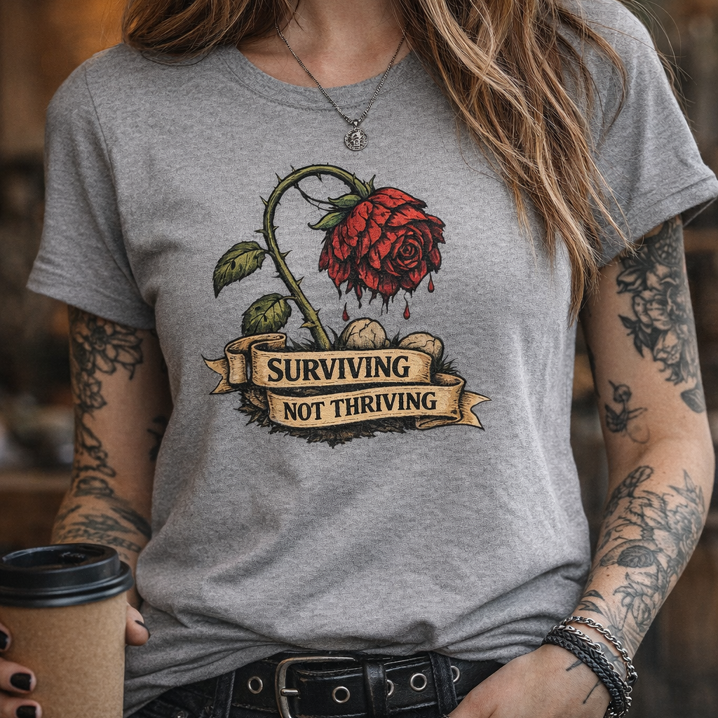 Surviving Not Thriving Floral Rose Graphic Tshirt