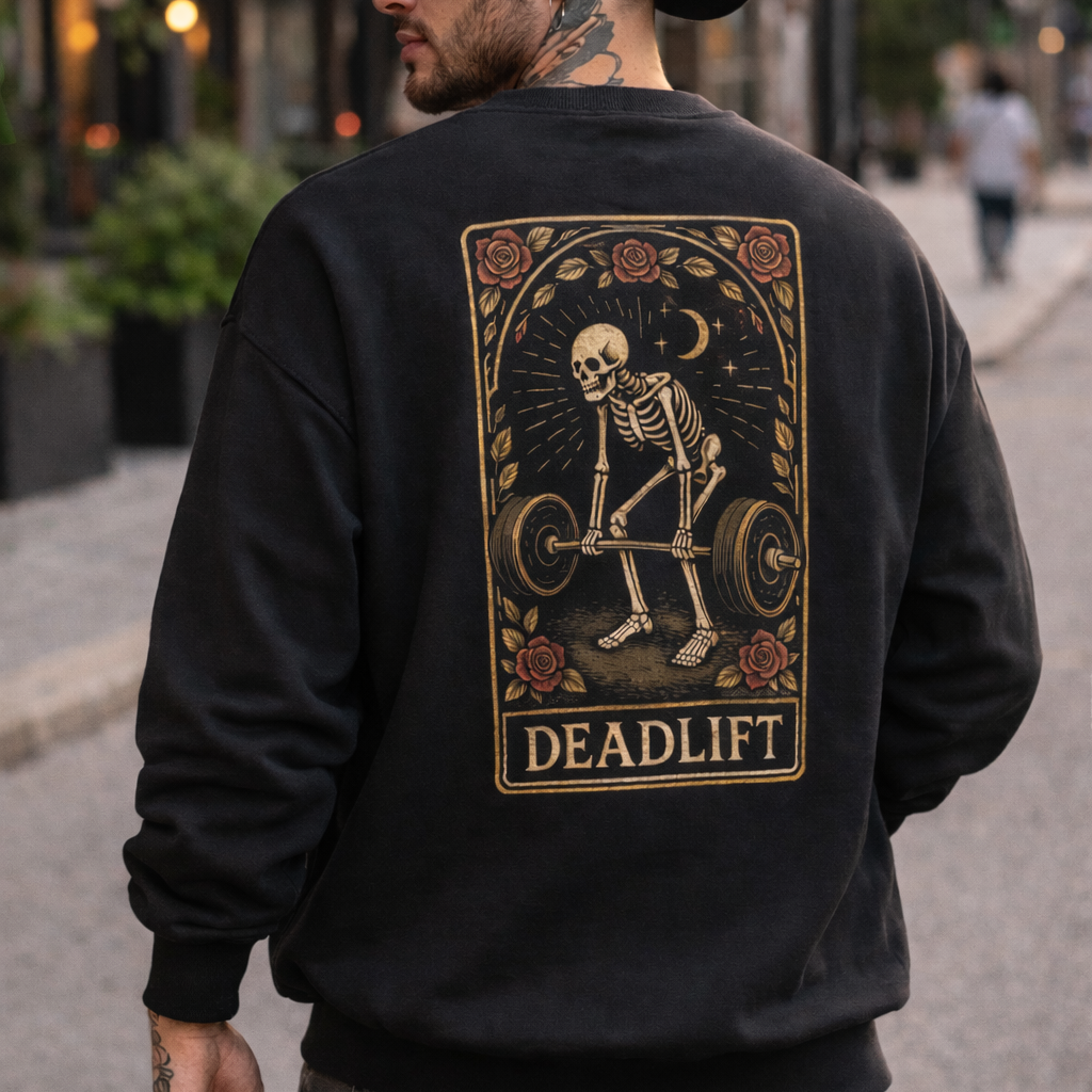 Skeleton Tarot Deadlift Crewneck Sweatshirt w/ Front & Back Print