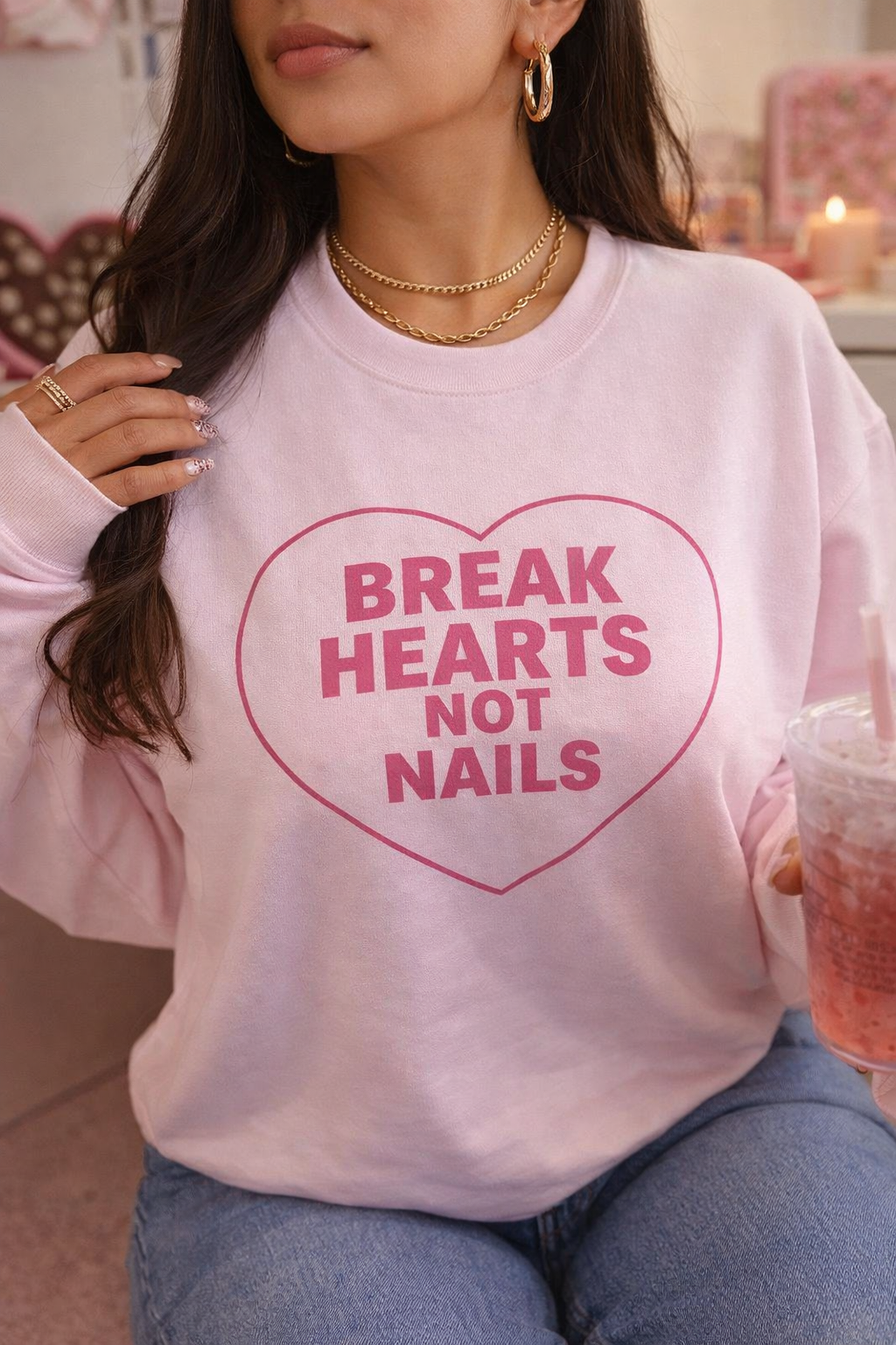 Break Hearts Not Nails Women's Valentines Day Sweatshirt