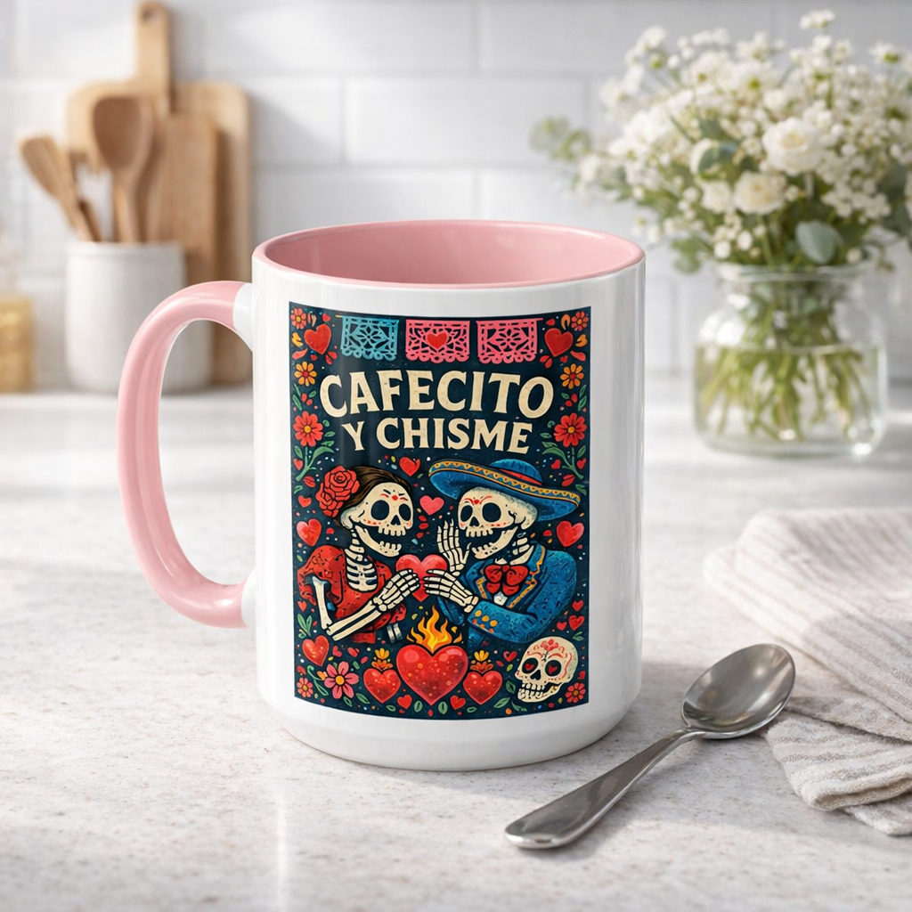Cafecito y Chisme Skeleton Coffee Mug 15 oz