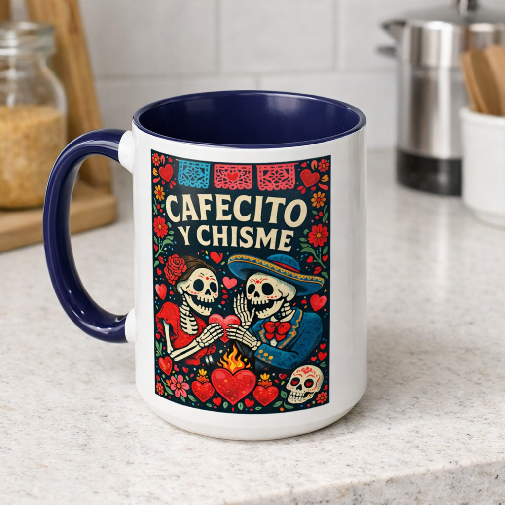Cafecito y Chisme Skeleton Coffee Mug 15 oz