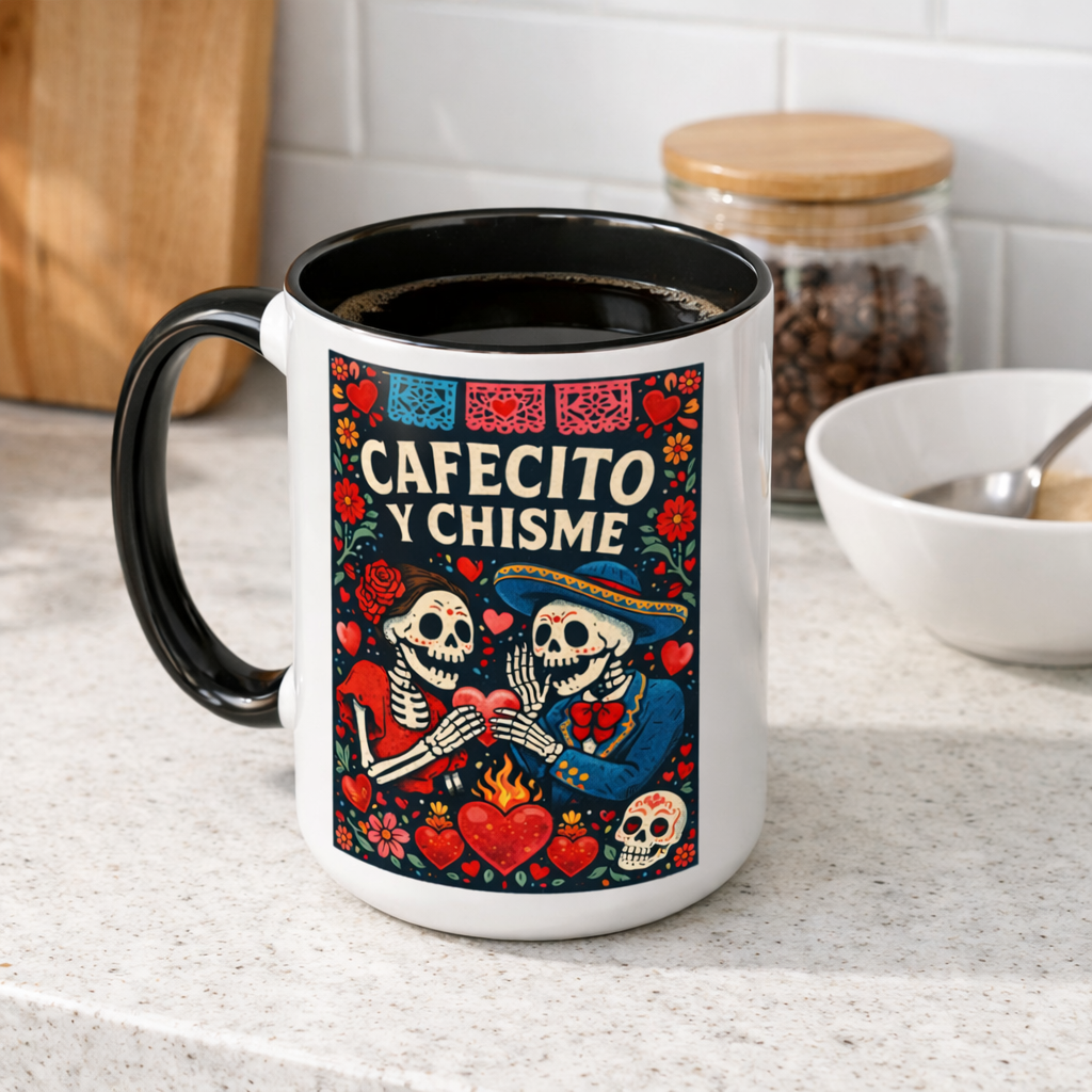 Cafecito y Chisme Skeleton Coffee Mug 15 oz