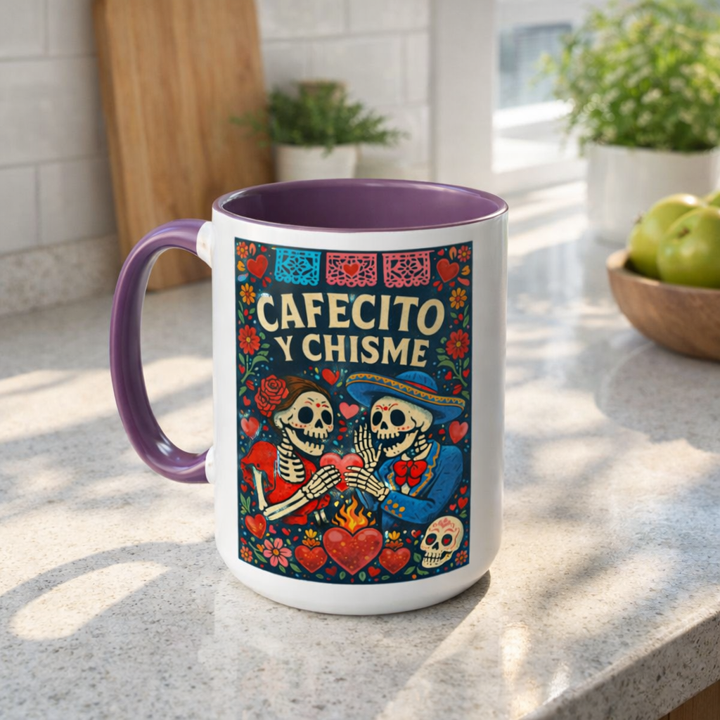 Cafecito y Chisme Skeleton Coffee Mug 15 oz