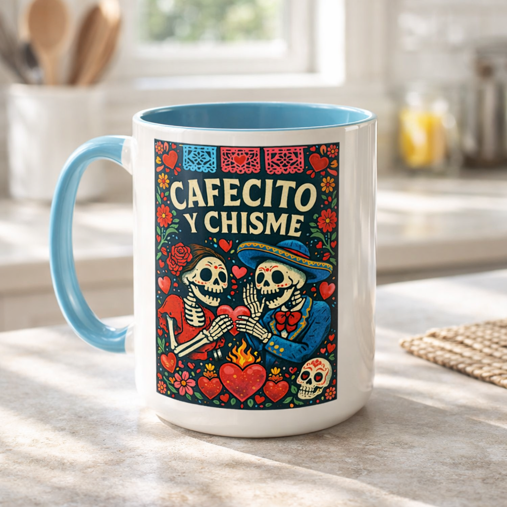 Cafecito y Chisme Skeleton Coffee Mug 15 oz