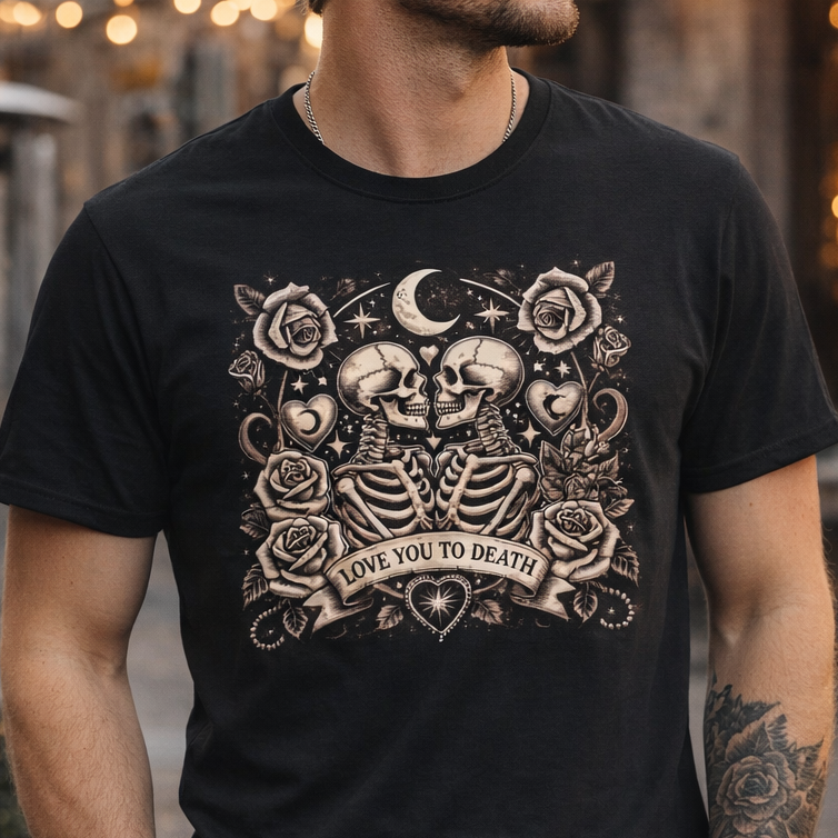 Love You To Death Skeleton Shirt – Gothic Valentine Graphic Tee
