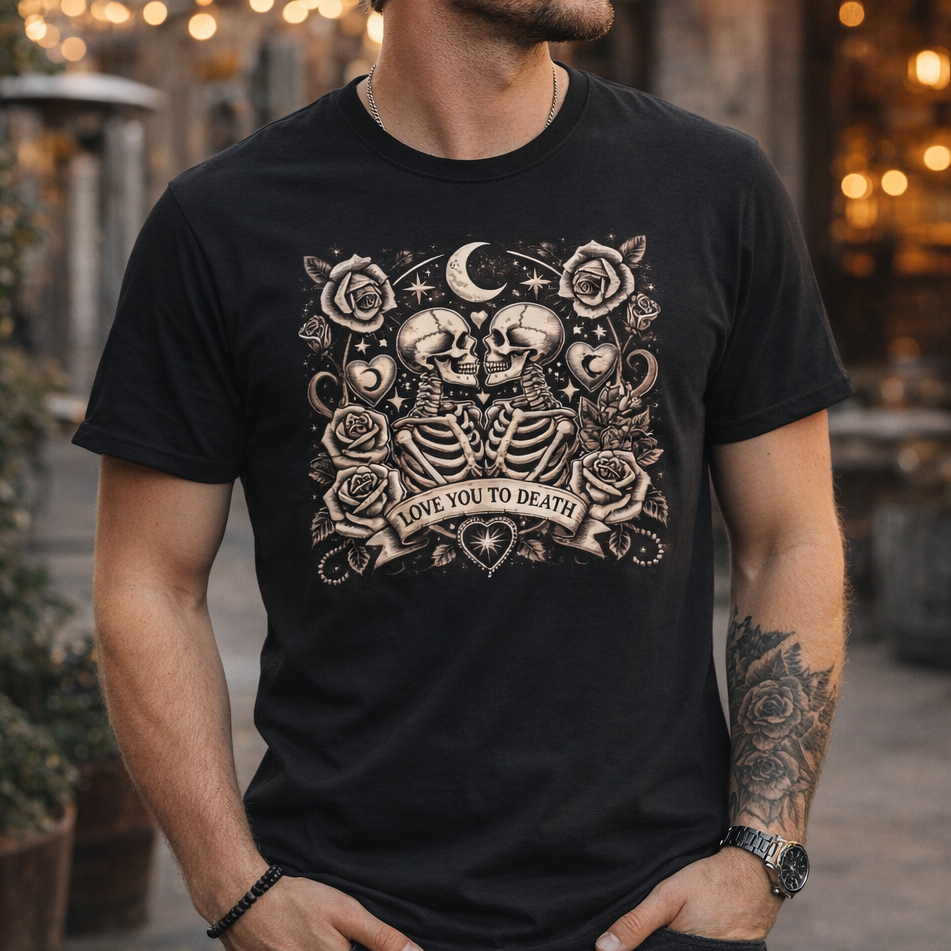 Love You To Death Skeleton Shirt – Gothic Valentine Graphic Tee