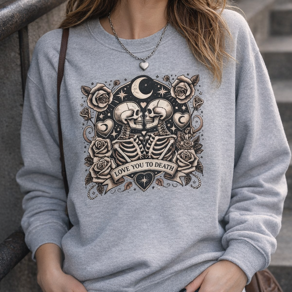 Love You To Death Skeleton Sweatshirt – Gothic Valentine Crewneck