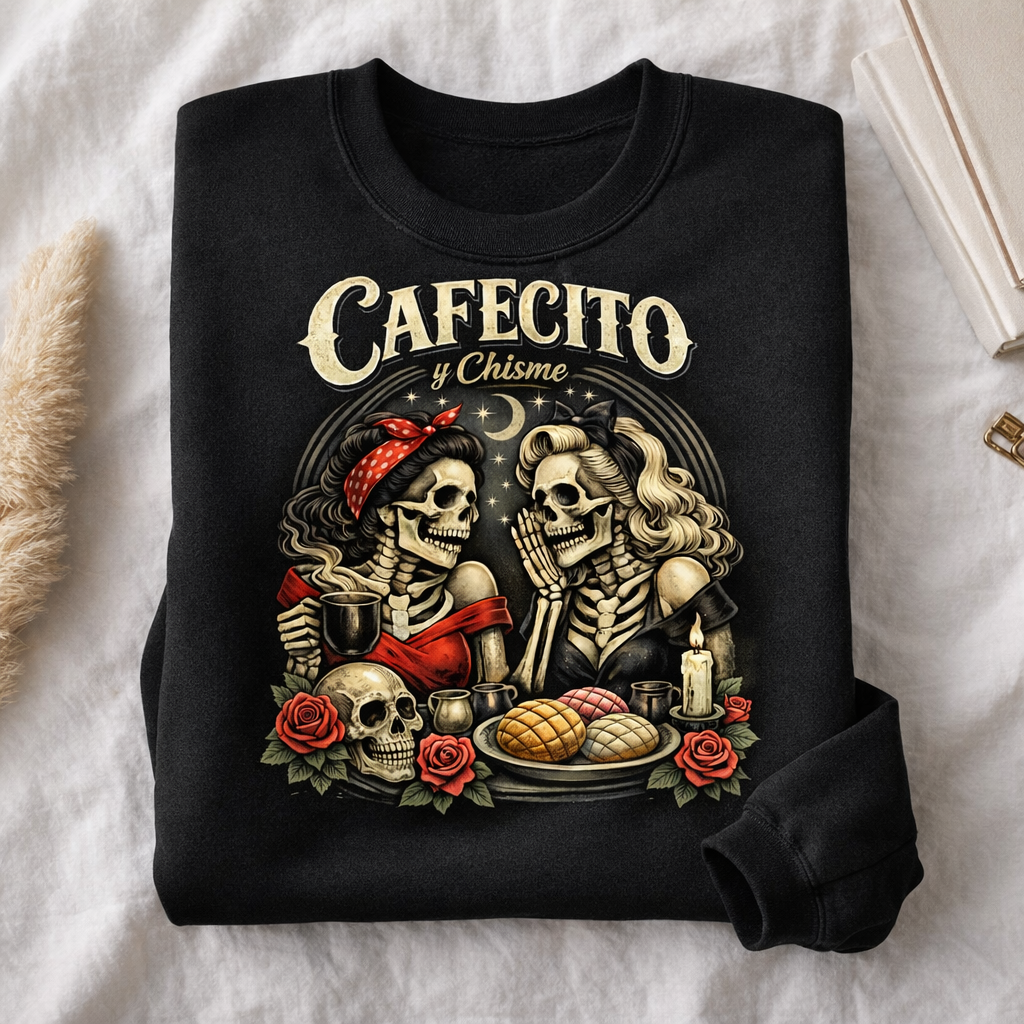 Cafecito y Chisme Pin Up Skeleton Crewneck Sweatshirt