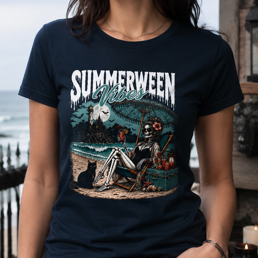 Summerween Vibes Skeleton Beach Tshirt