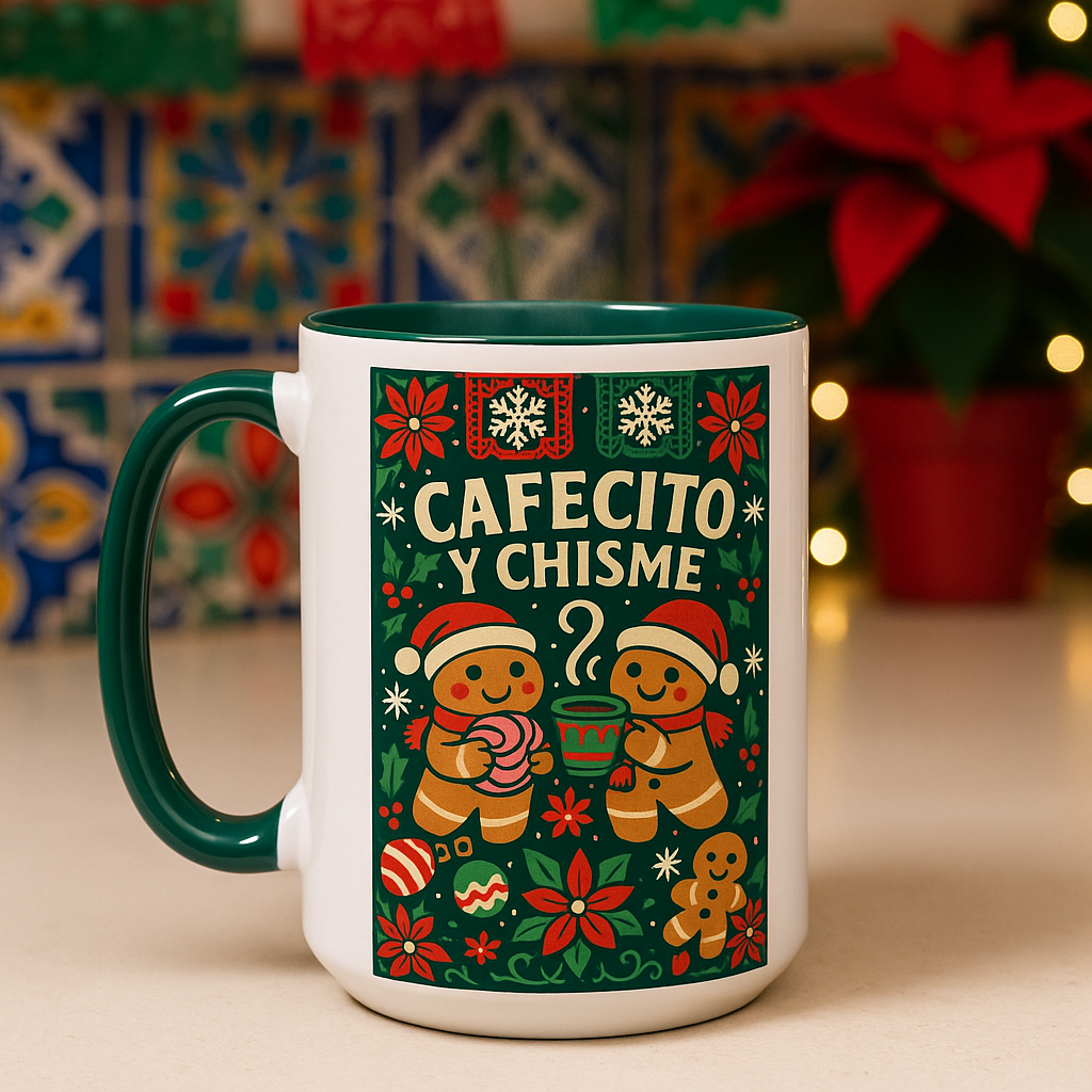 Cafecito y Chisme Mexican Style Talavera Christmas Gingerbread Mug
