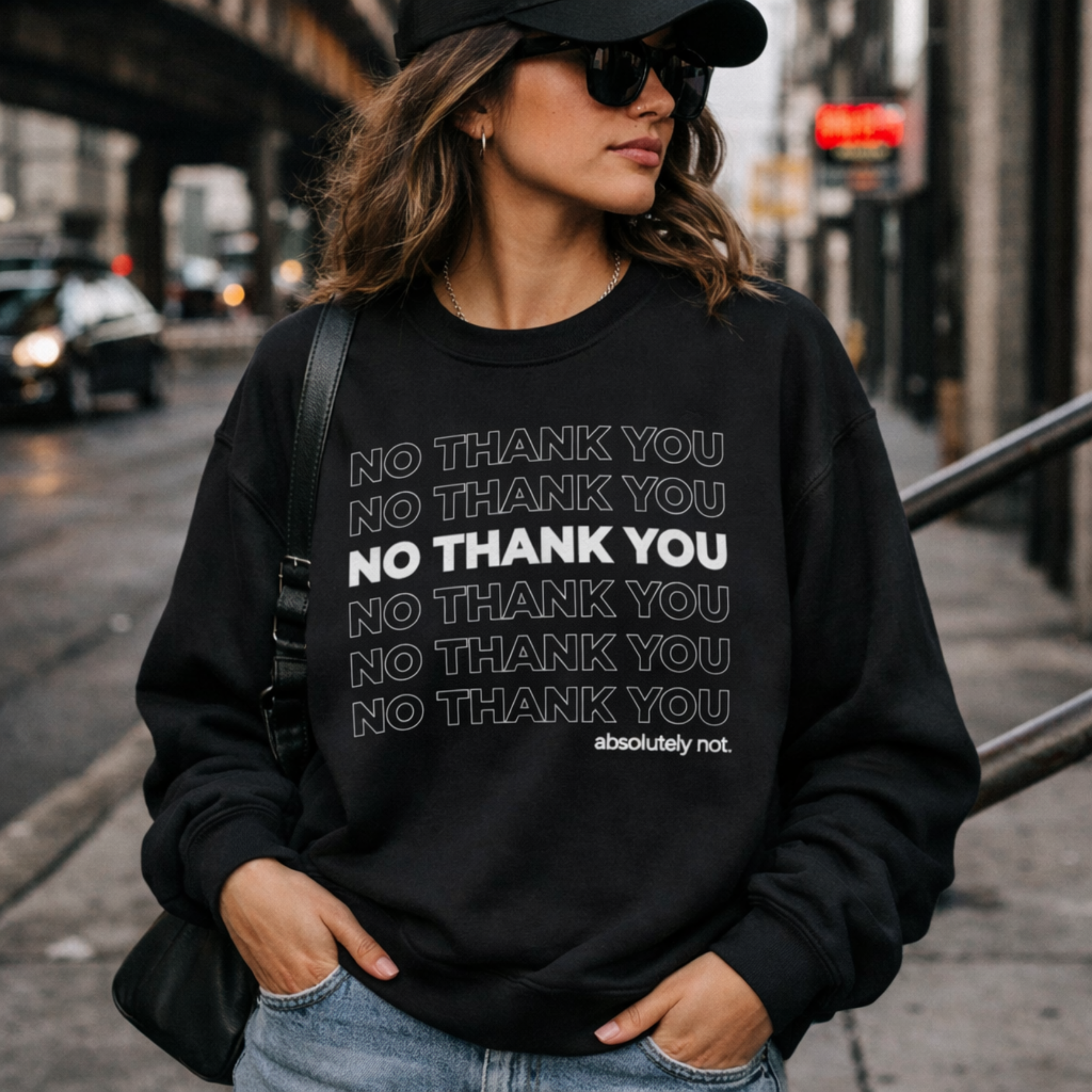 No Thank You Sweatshirt | Minimalist Sarcastic Crewneck