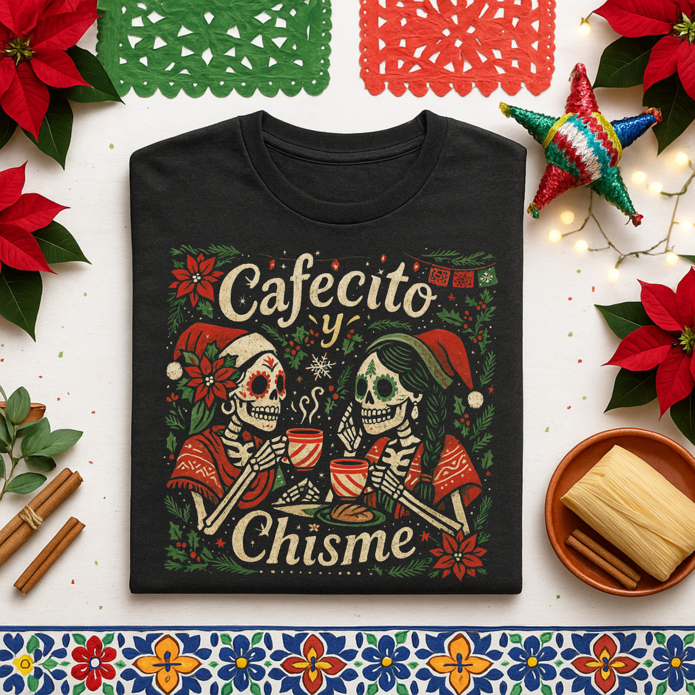 Cafecito y Chisme Mexican Christmas Tshirt