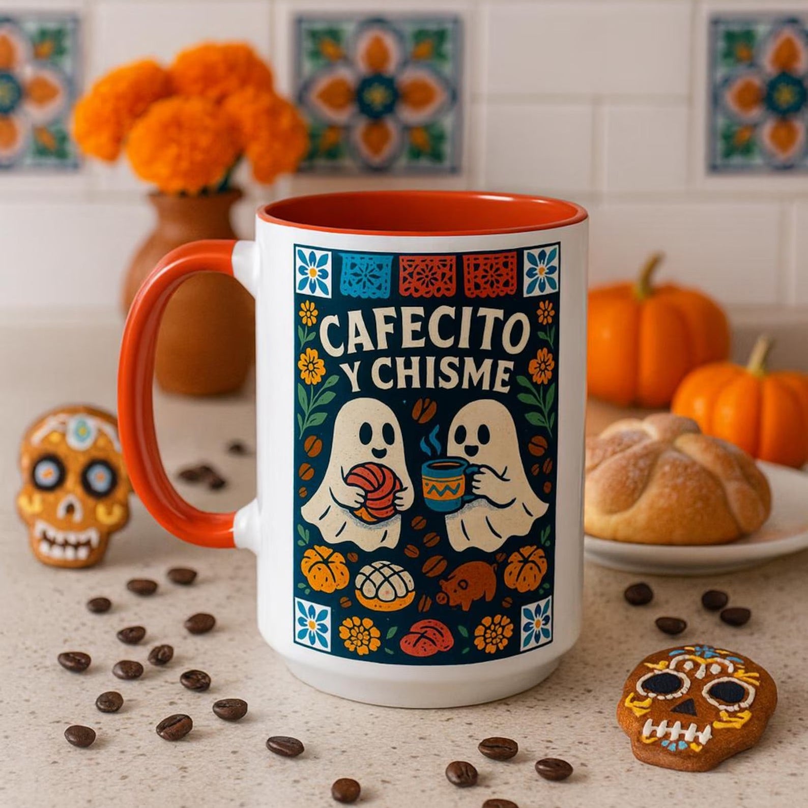 cafecito y chisme talavera style coffee mug for women, mexican mug, funny cute mexican coffee cup multiple colors
