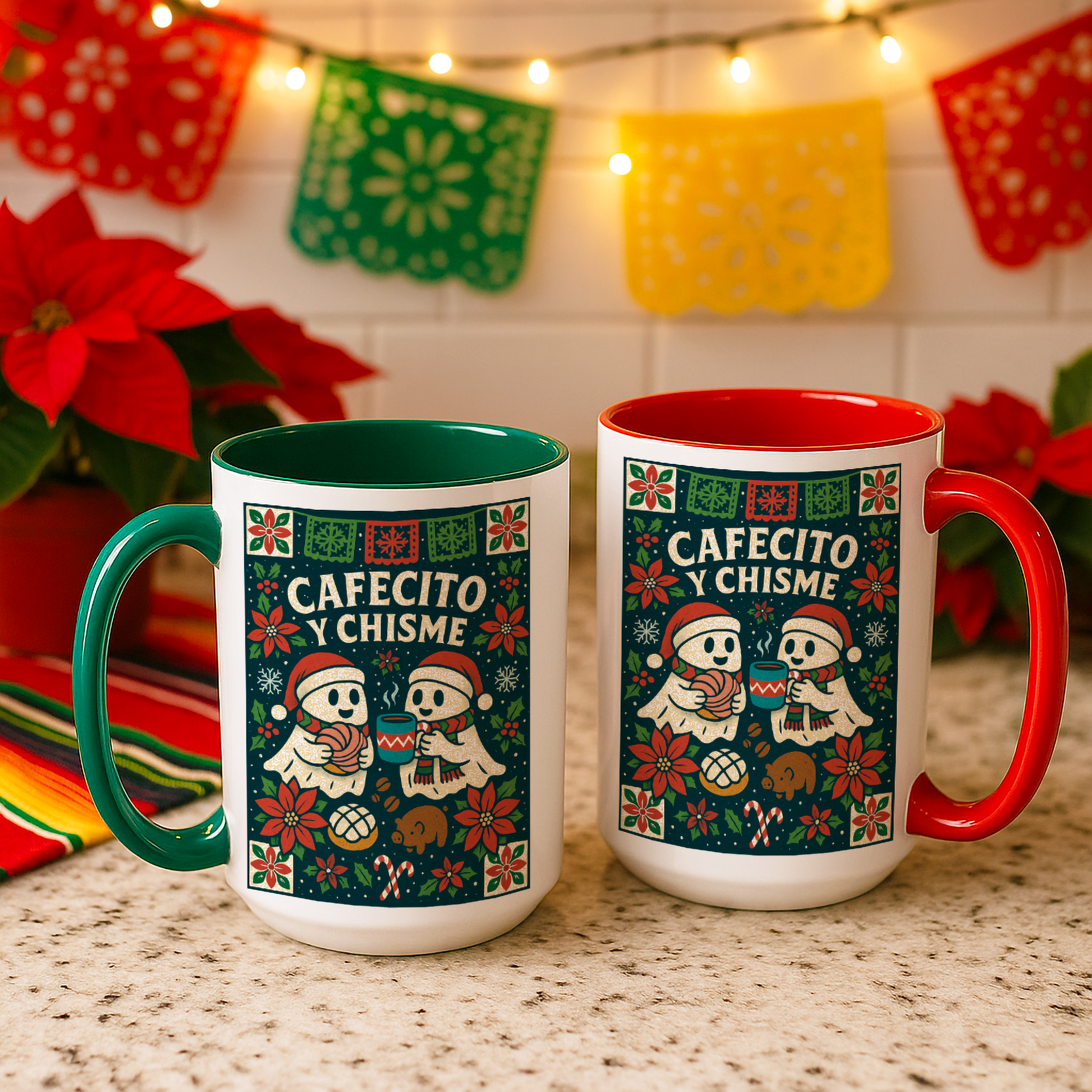 mexican christmas mug, cafecito y chisme mug, christmas mug for women, latina coffee cup