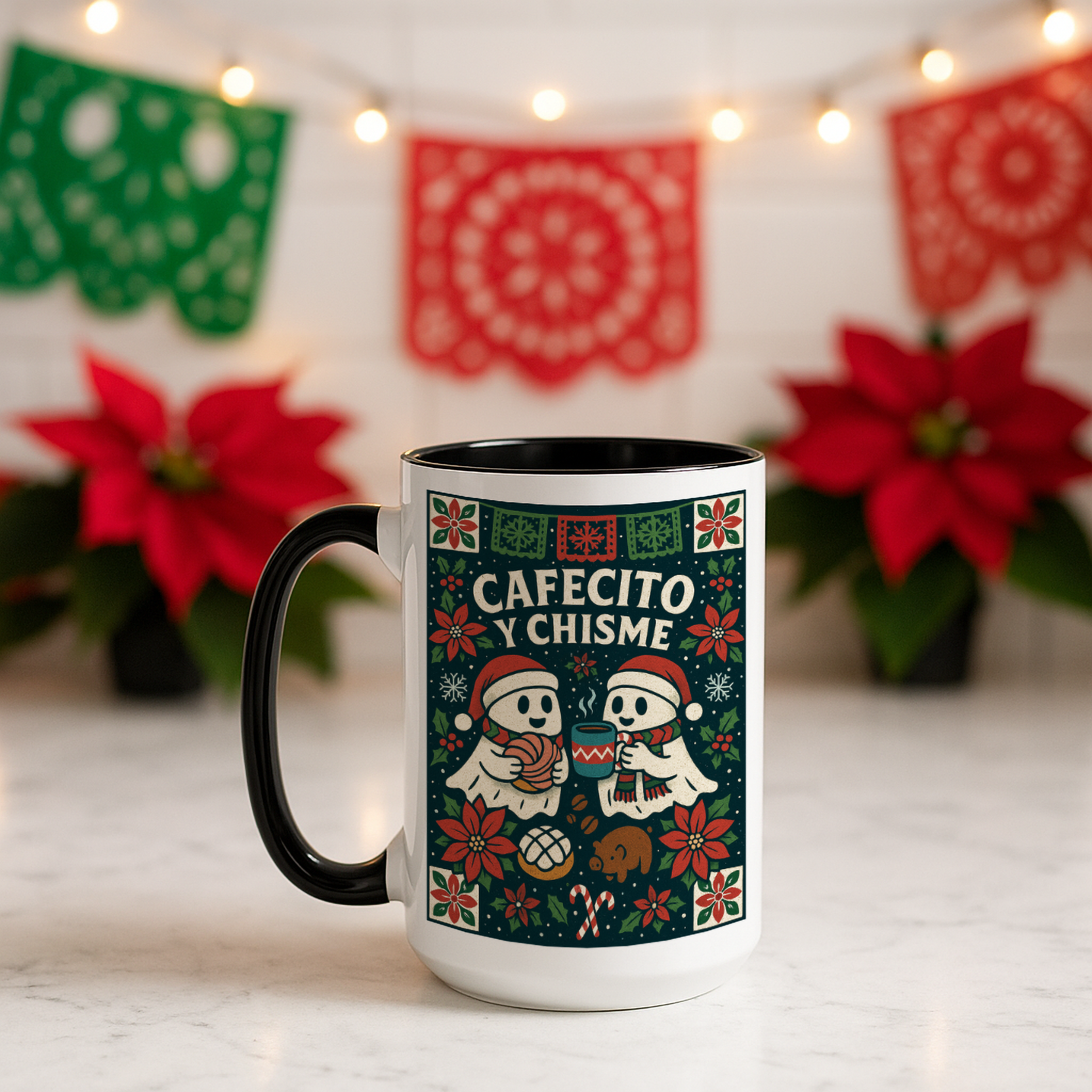 cafecito y chisme mexican christmas mug