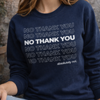 Navy graphic sweatshirt with no thank you absolutely not slogan, sarcastic aesthetic sweatshirt for women