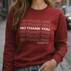 Red graphic sweatshirt with no thank you absolutely not saying, trendy sarcastic statement sweatshirt