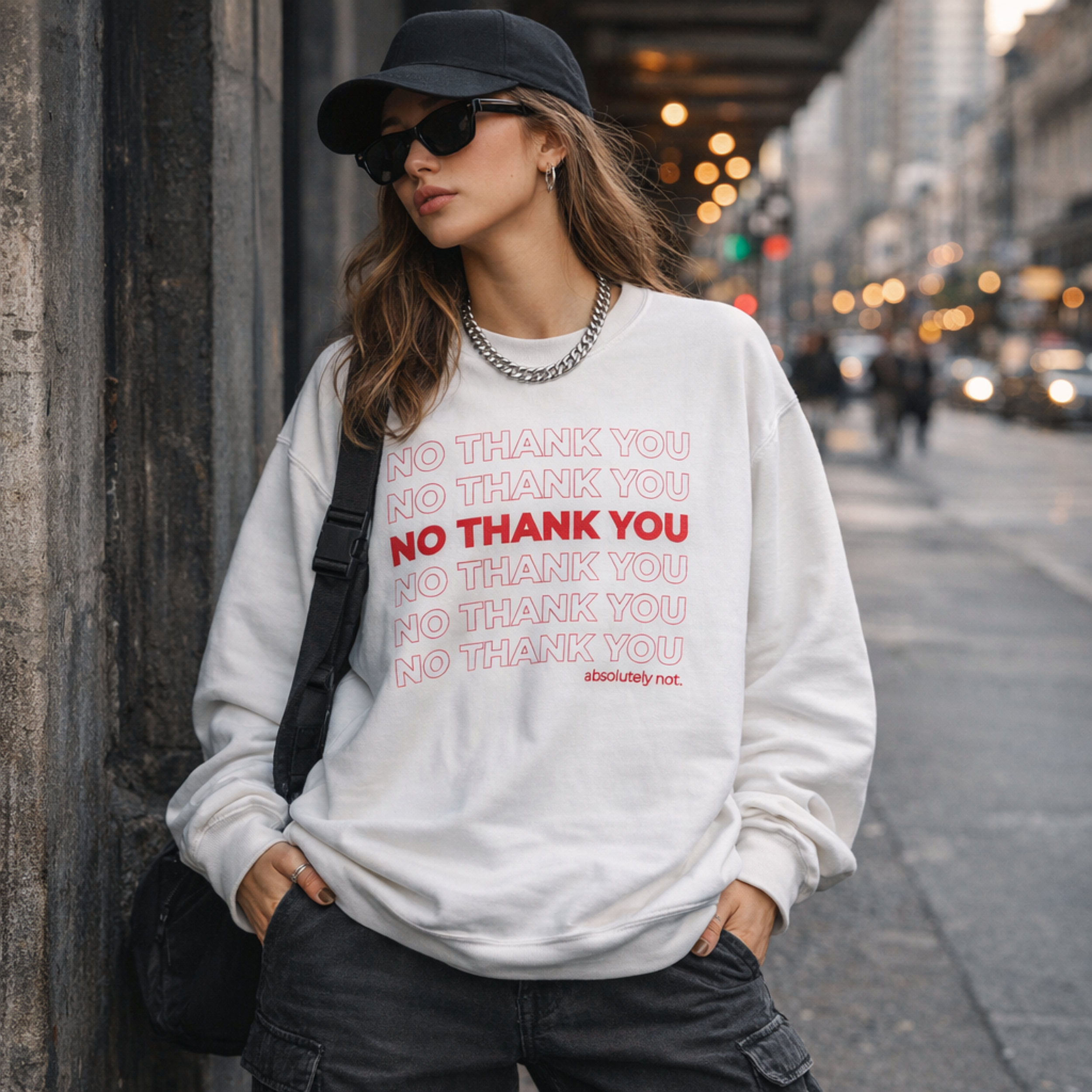 No Thank You Sweatshirt | Minimalist Sarcastic Crewneck
