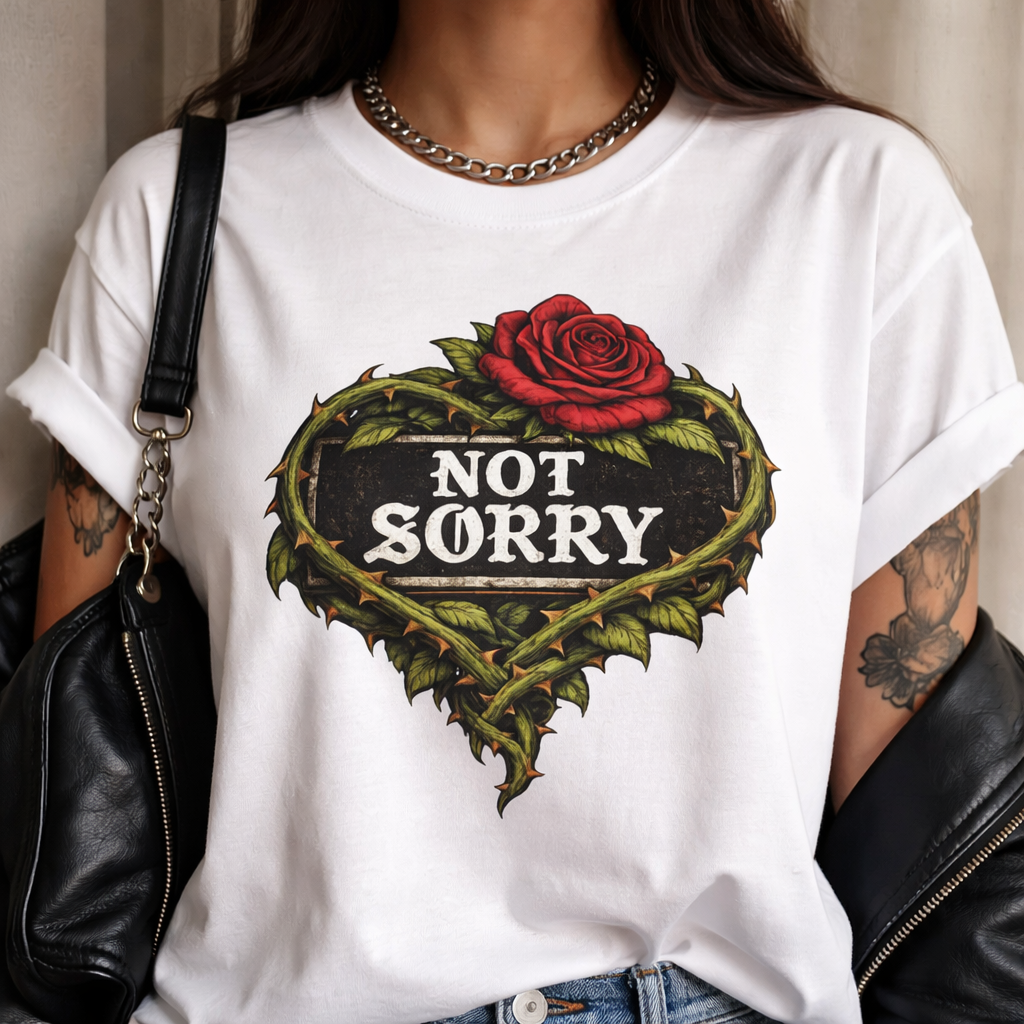 Vintage tattoo style rose and thorns graphic shirt in white