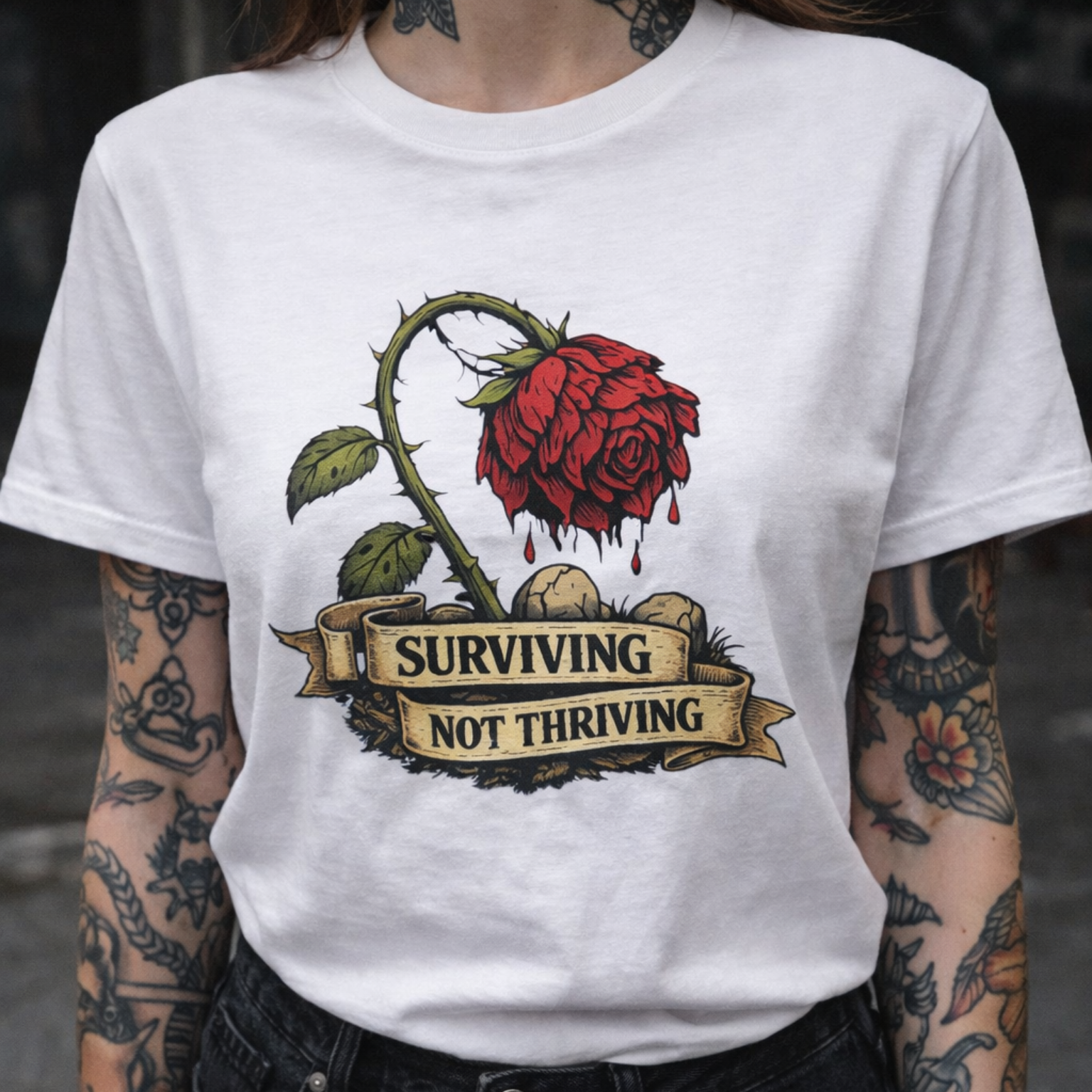 Surviving Not Thriving Floral Rose Graphic Tshirt